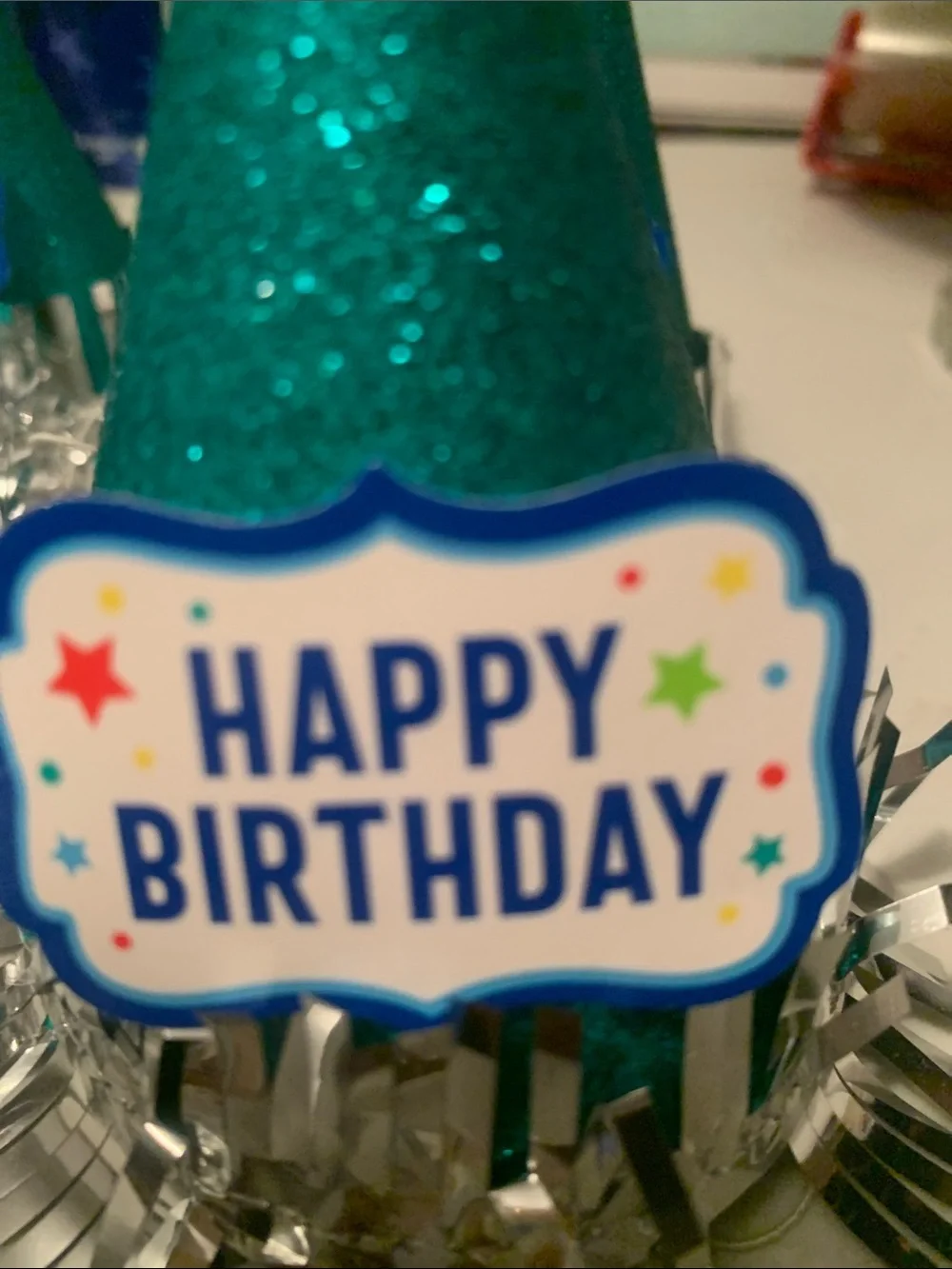 🆕- Teal Glitter Mini Happy Birthday Party Hats - Pack of 6Festive Cone Hats